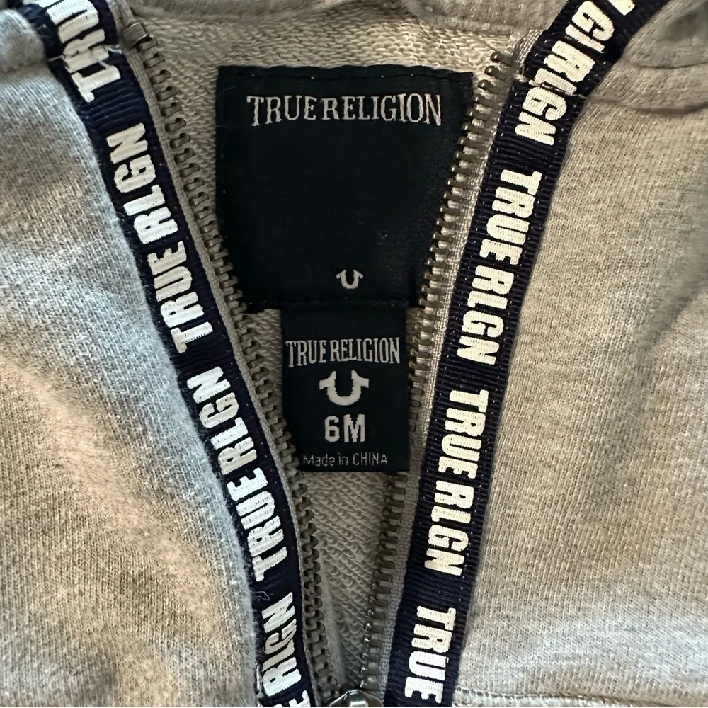 True Religion baby size 6 months zip up grey hoodie